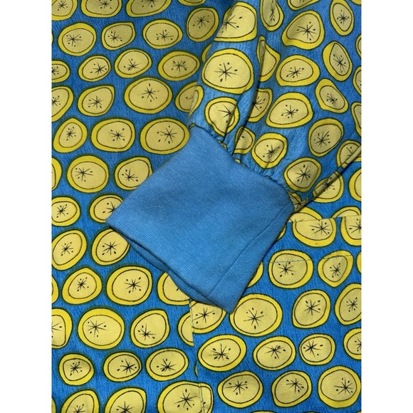 Expo Women's Scrub Jacket Large Lemon Print Snap Front Long Sleeve Blue Yellow - Picture 3 of 6